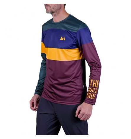 Color Block Burgundy Men Long Sleeve